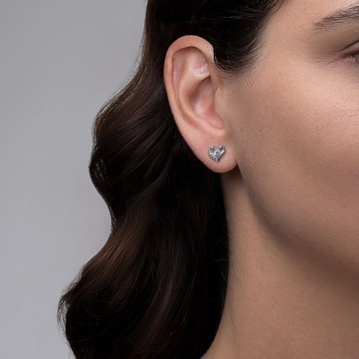 Срібні сережки-пусети «Серце» з фіанітами. Артикул 40663/12/1/214