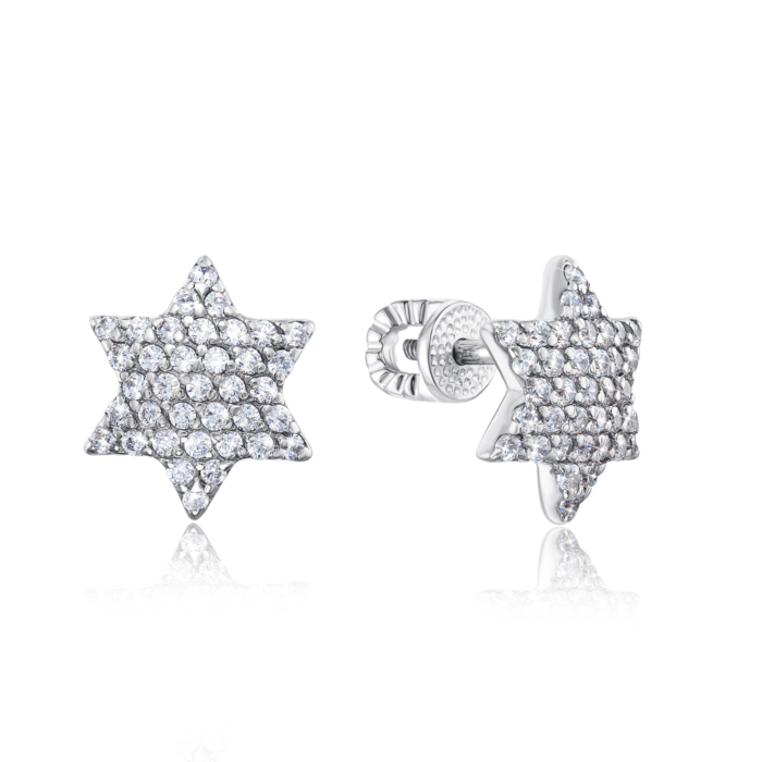 Серебряные серьги-пуссеты «Звезды» с фианитами. Артикул 40494/12/1/1