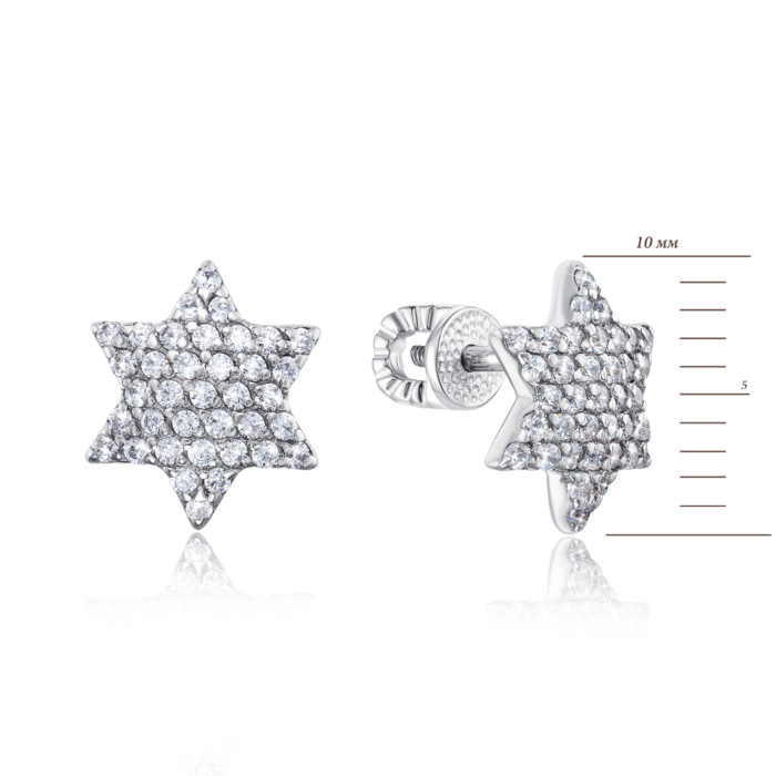 Серебряные серьги-пуссеты «Звезды» с фианитами. Артикул 40494/12/1/1