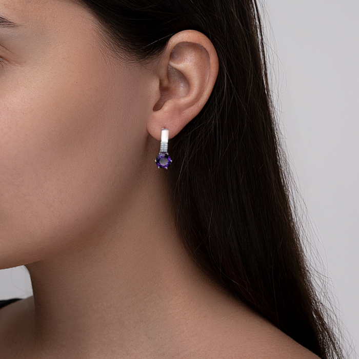 Серебряные серьги с аметистом. Артикул 2375/1р-AMET