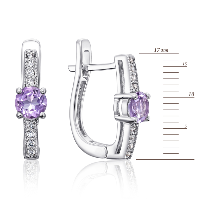 Срібні сережки з аметистом і фіанітами. Артикул E619-E/12/5762