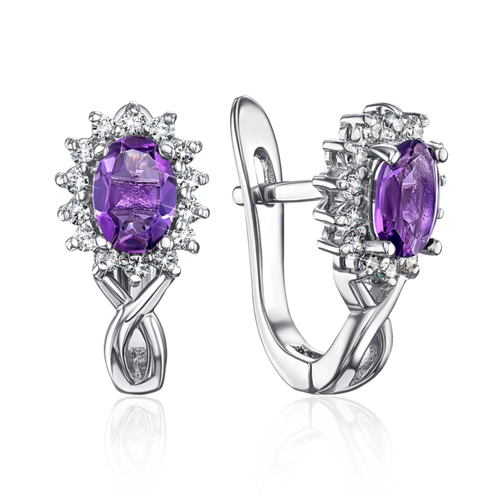 Серебряные серьги с аметистом и фианитами. Артикул GRE1906-E/12/5134