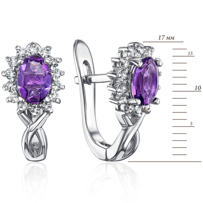 Серебряные серьги с аметистом и фианитами. Артикул GRE1906-E/12/5134