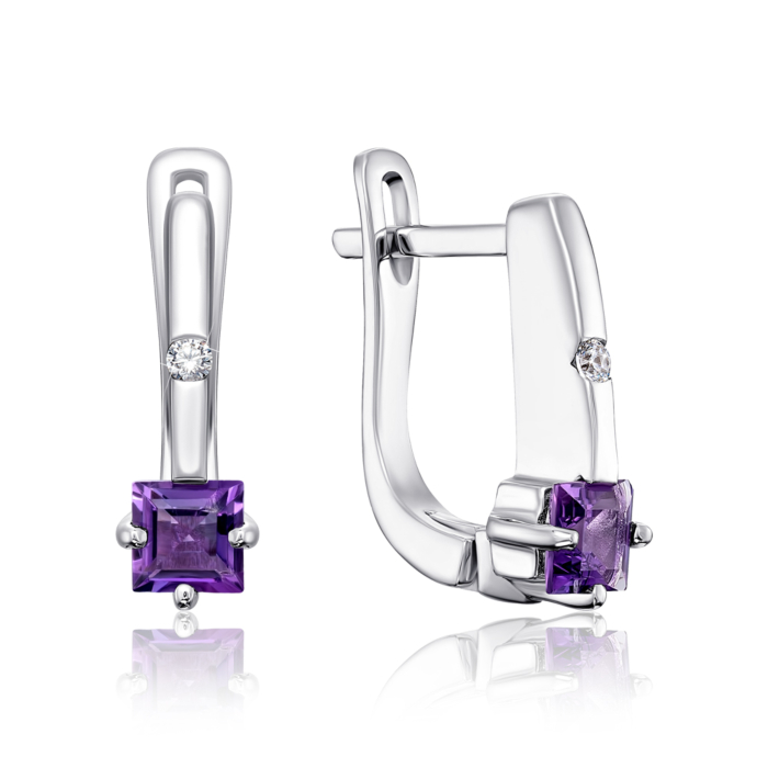 Серебряные серьги с аметистом и фианитами. Артикул GRE2036-E/12/6238