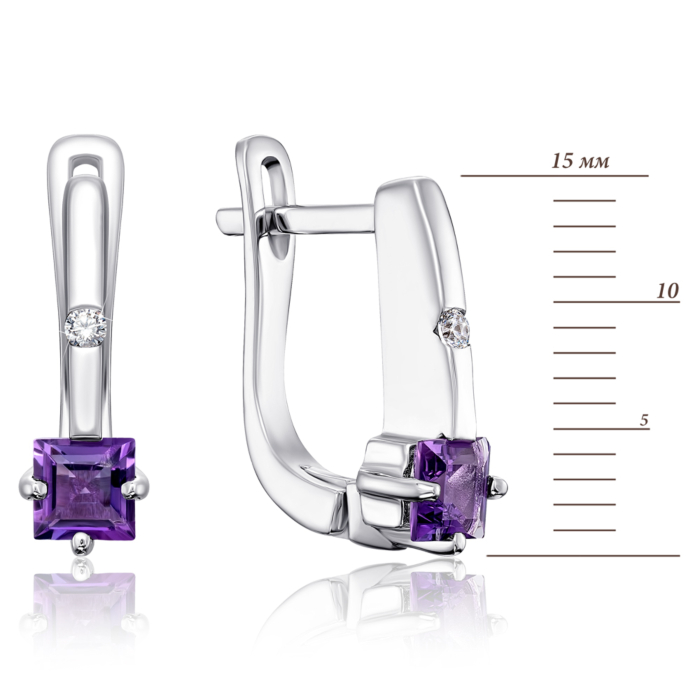 Серебряные серьги с аметистом и фианитами. Артикул GRE2036-E/12/6238