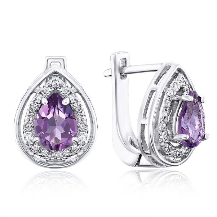 Срібні сережки з аметистом і фіанітами. Артикул GREP2567-E/12/6456