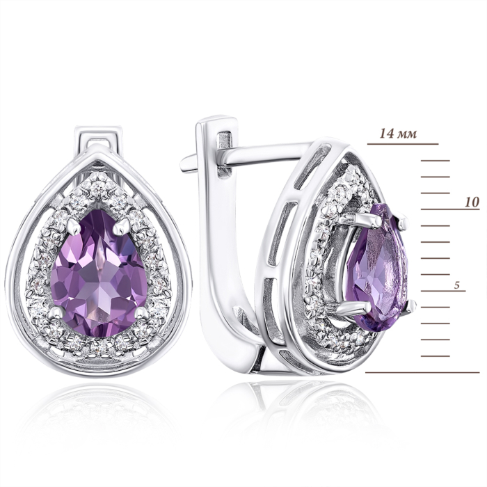 Срібні сережки з аметистом і фіанітами. Артикул GREP2567-E/12/6456