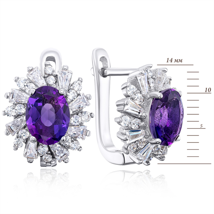 Серебряные серьги с аметистом и фианитами. Артикул NA555-E/12/6162