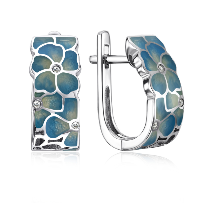 Срібні сережки з емаллю та фіанітами. Артикул 12037EA3-E/12/3486