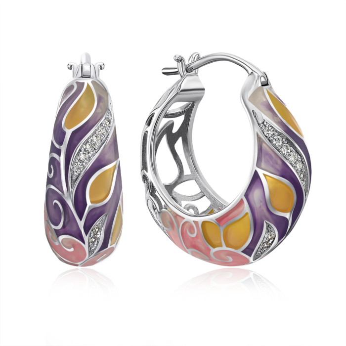 Срібні сережки з емаллю та фіанітами. Артикул 12039EA2-E/12/3468