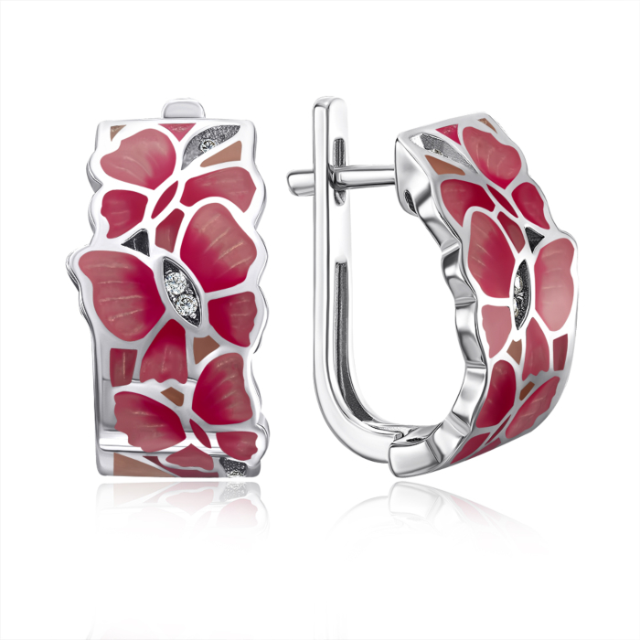 Срібні сережки з емаллю та фіанітами. Артикул 12057EA2-E/12/3490