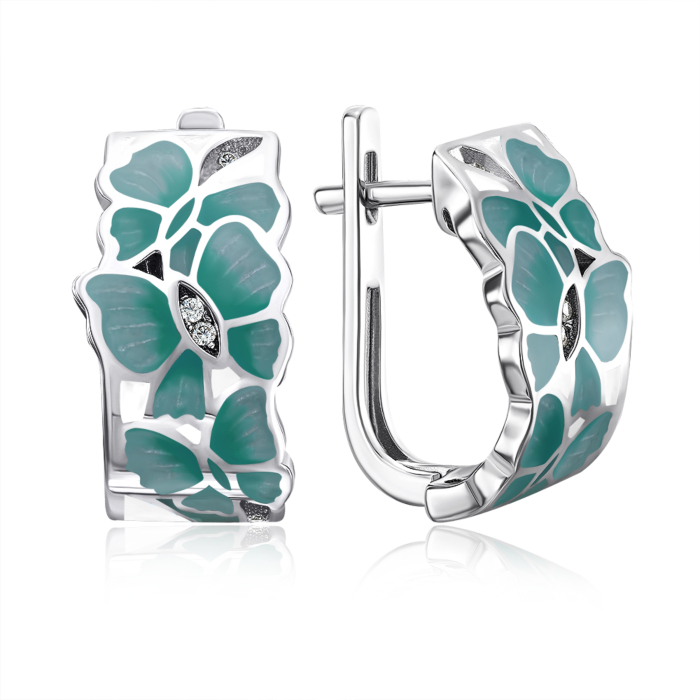 Срібні сережки з емаллю та фіанітами. Артикул 12057EA4-E/12/2285