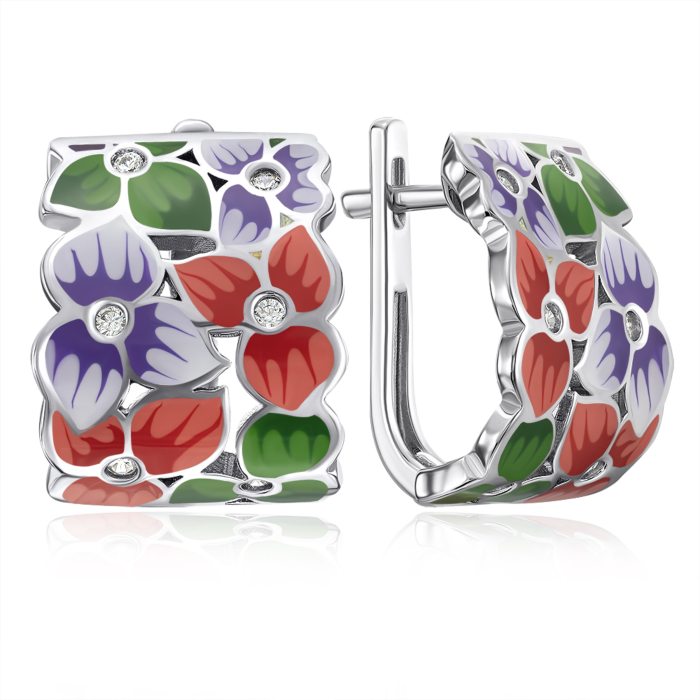 Серебряные серьги с эмалью и фианитами. Артикул 12058EA1-E/12/3469