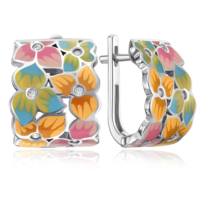 Срібні сережки з емаллю та фіанітами. Артикул 12058EA2-E/12/3498
