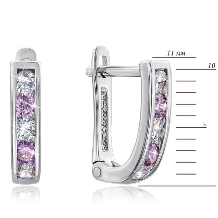 Срібні сережки з фіолетовими фіанітами. Артикул 40515/12/1/201