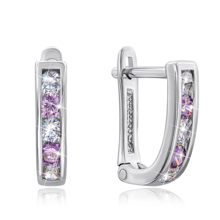Срібні сережки з фіолетовими фіанітами. Артикул 40515/12/1/201