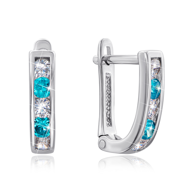 Срібні сережки з блакитними фіанітами. Артикул 40515/12/1/185