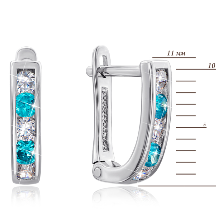 Срібні сережки з блакитними фіанітами. Артикул 40515/12/1/185