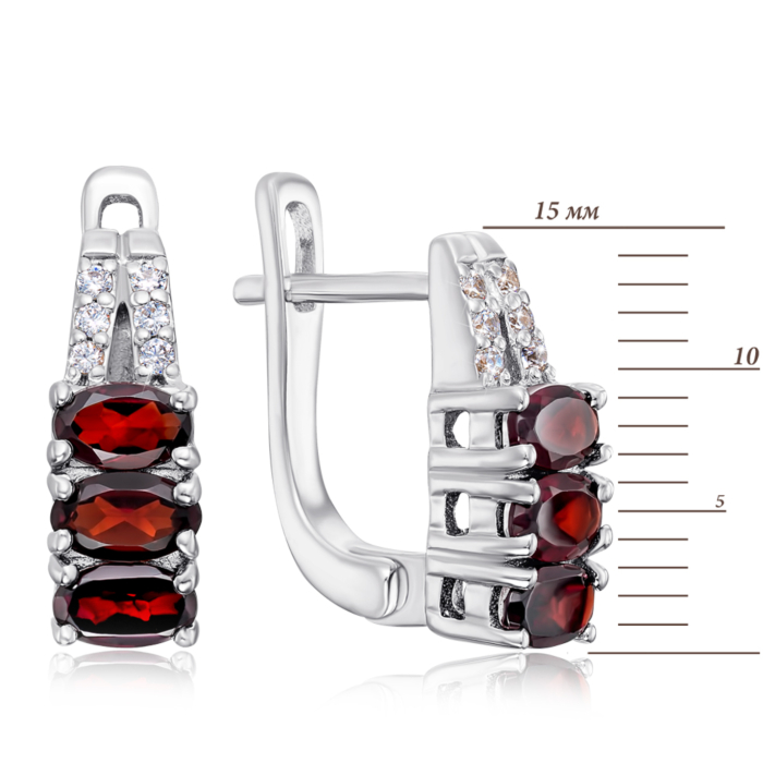 Срібні сережки з гранатом і фіанітами. Артикул GRE1990-E/12/5232
