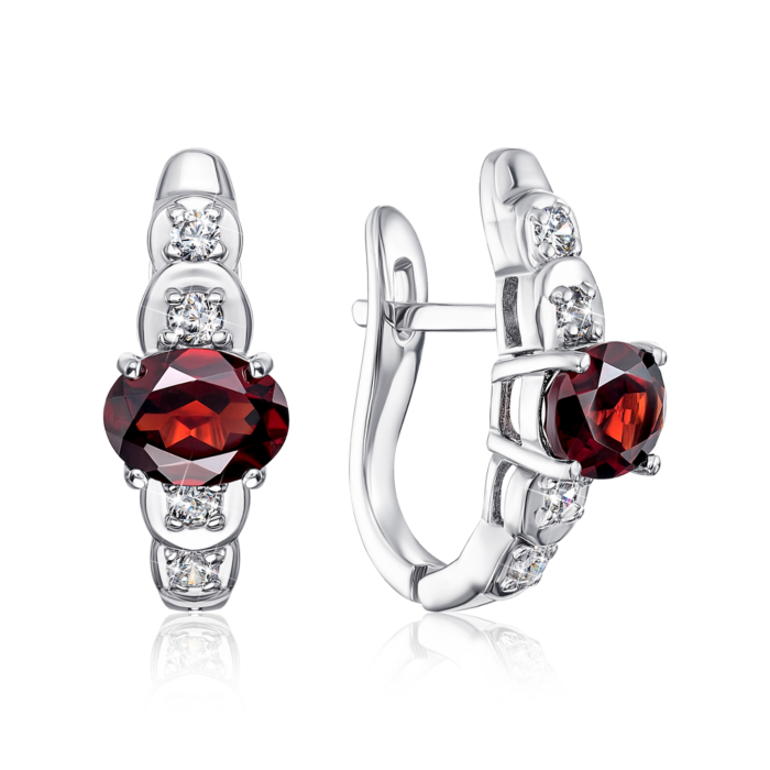 Срібні сережки з гранатом і фіанітами. Артикул GRE2125-E/12/5050