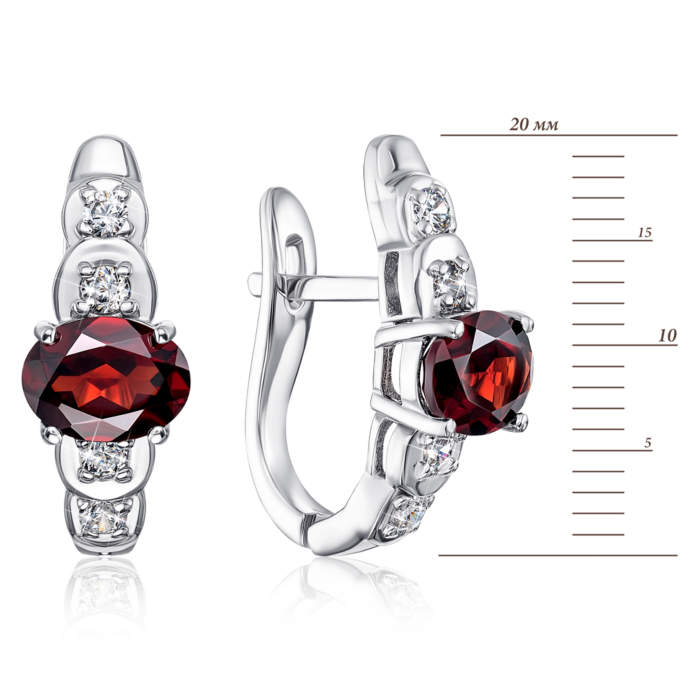 Срібні сережки з гранатом і фіанітами. Артикул GRE2125-E/12/5050