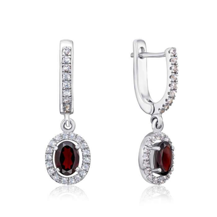 Срібні сережки з гранатом і фіанітами. Артикул GRE2215-E/12/5054