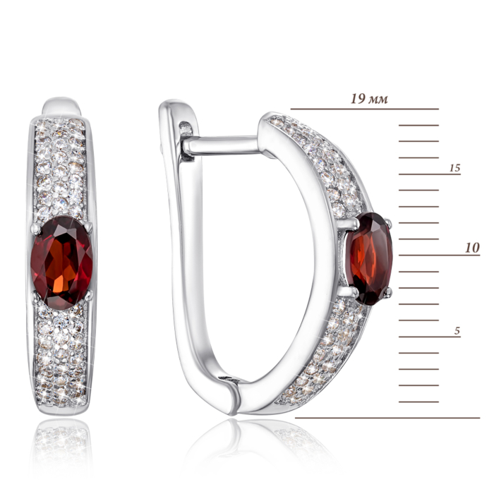 Срібні сережки з гранатом і фіанітами. Артикул NA-435-E/12/5027