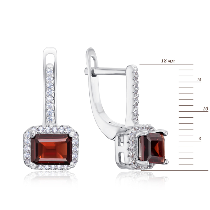 Срібні сережки з гранатом і фіанітами. Артикул NA713-E/12/6195