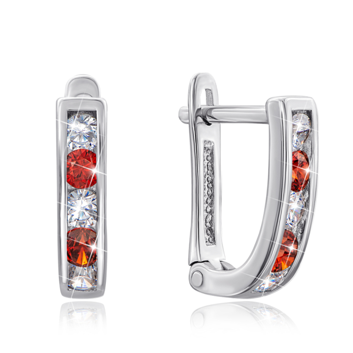 Срібні сережки з червоними фіанітами. Артикул 40515/12/1/569