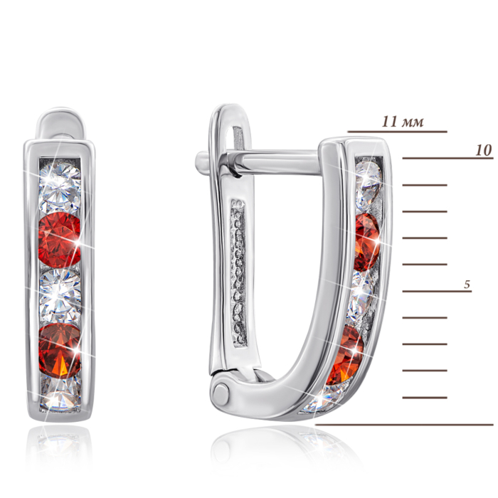 Срібні сережки з червоними фіанітами. Артикул 40515/12/1/569