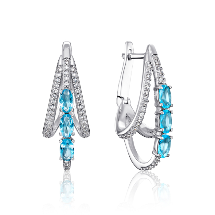 Срібні сережки з кварцом і фіанітами. Артикул 2770/9р-QSWB