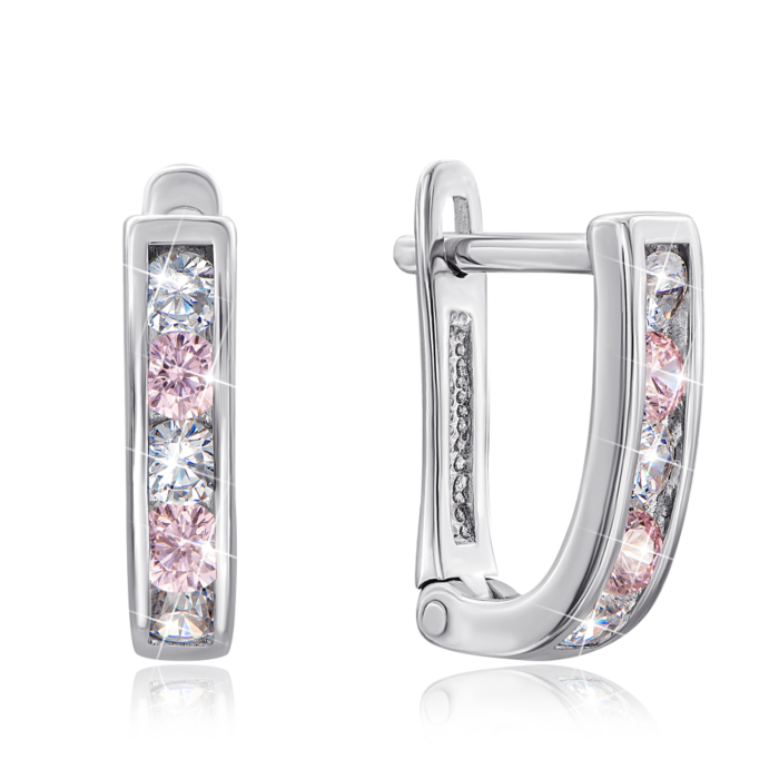 Серебряные серьги с розовыми фианитами. Артикул 40515/12/1/260