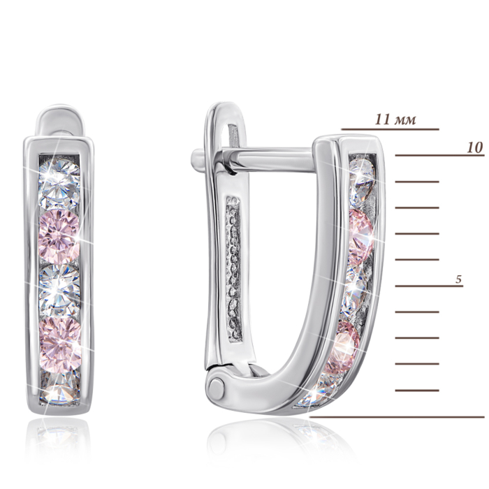 Серебряные серьги с розовыми фианитами. Артикул 40515/12/1/260