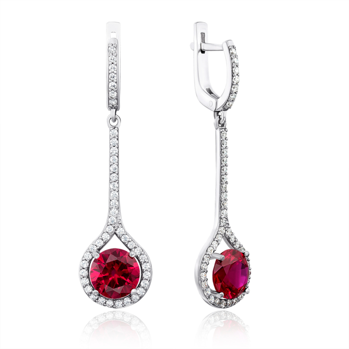 Серебряные серьги с рубином и фианитами. Артикул 2939/9р-HRUB