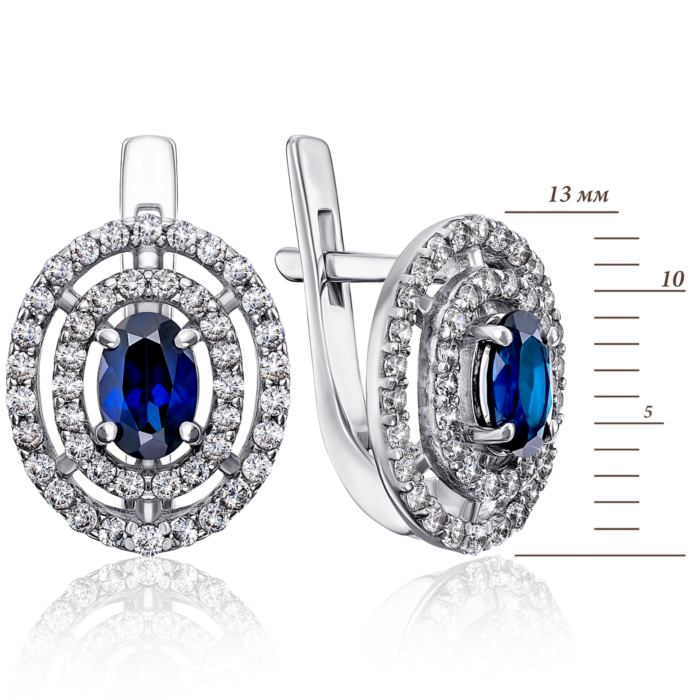Срібні сережки з сапфіром і фіанітами. Артикул 2056/9р-HSPH
