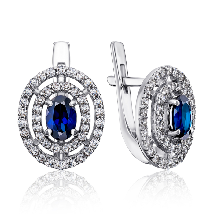 Срібні сережки з сапфіром і фіанітами. Артикул 2056/9р-HSPH