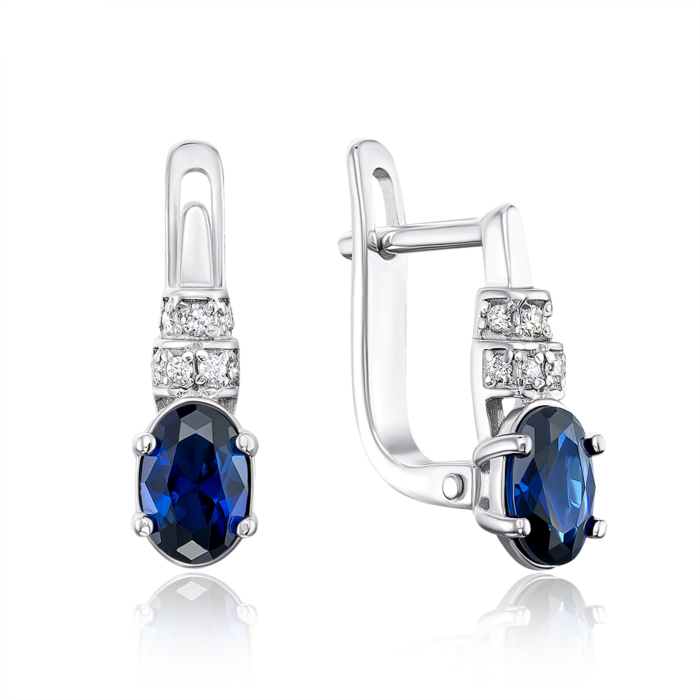 Срібні сережки з сапфіром і фіанітами. Артикул 40135/12/1/1066