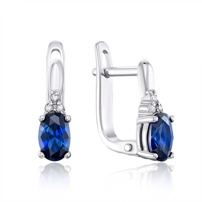 Серебряные серьги с сапфиром и фианитами. Артикул 40149/12/1/1009