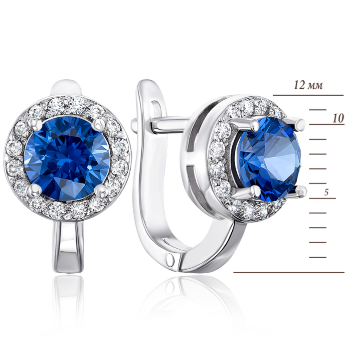 Срібні сережки з сапфіром і фіанітами. Артикул 40395/12/1/2204