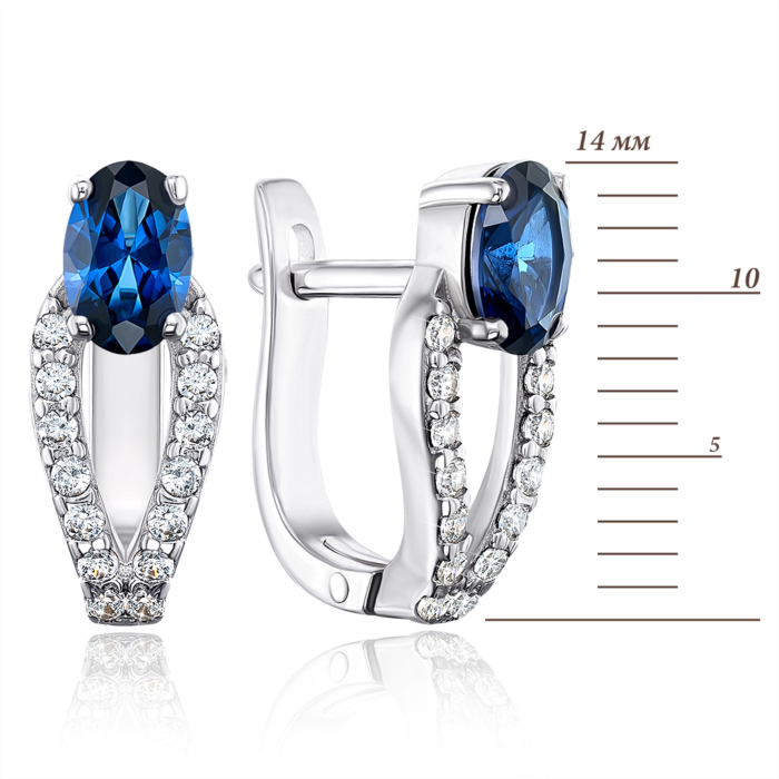Серебряные серьги с сапфиром и фианитами. Артикул 40420/12/1/2205