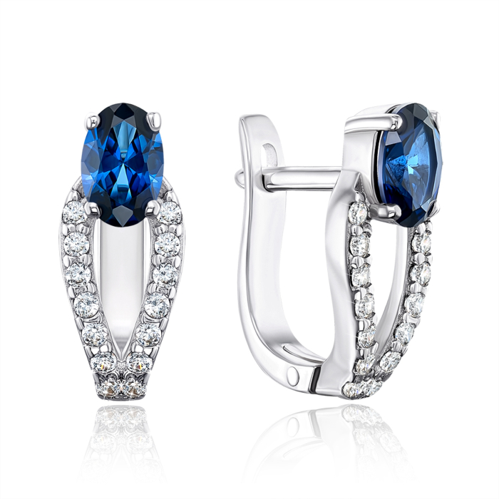 Серебряные серьги с сапфиром и фианитами. Артикул 40420/12/1/2205