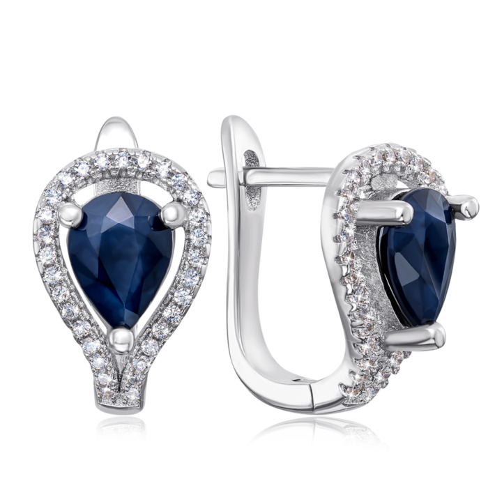 Срібні сережки з сапфіром і фіанітами. Артикул GRE1850-E/12/10025
