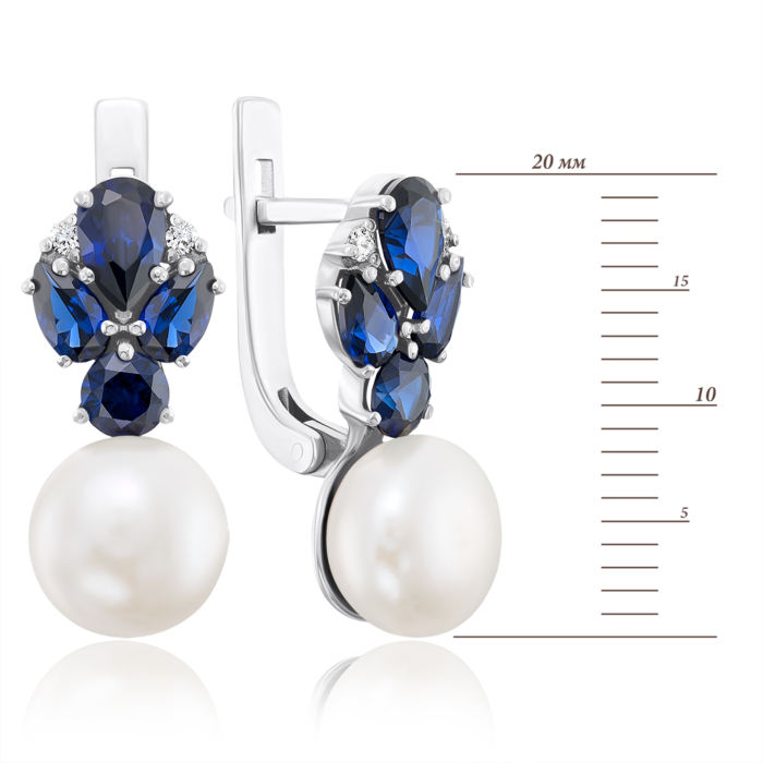 Серебряные серьги с сапфиром и жемчугом. Артикул 2979/9р-PWTHS