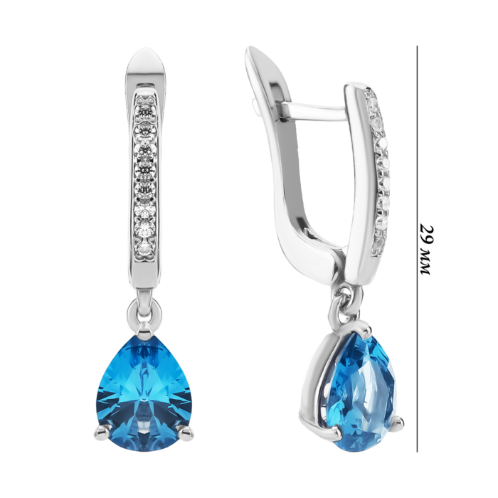 Срібні сережки з кварцем London blue та фіанітами. Артикул UG52529/1р-QLB