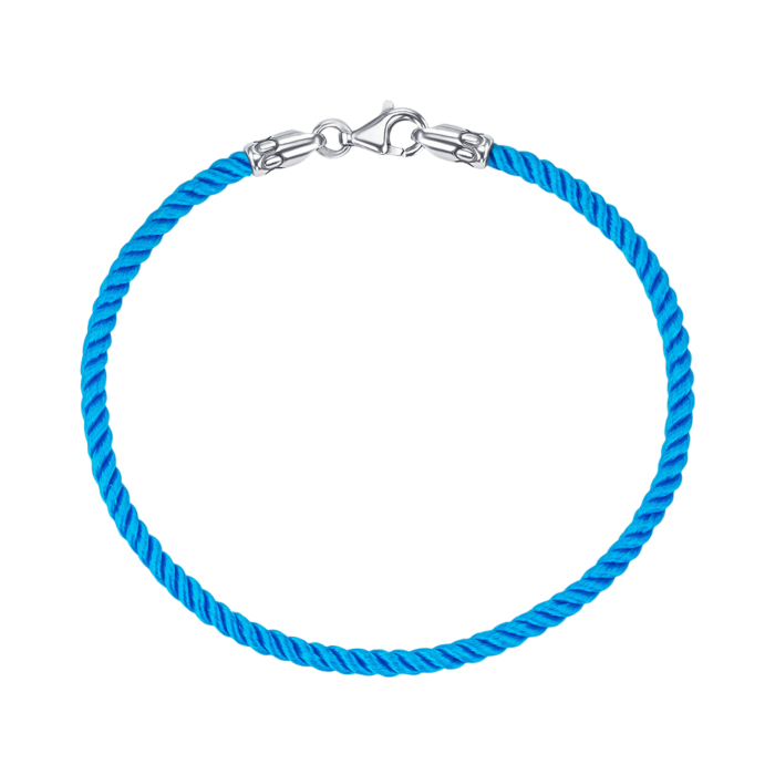 Шёлковый голубой браслет с серебряной застёжкой SGrit2mm Blue BR