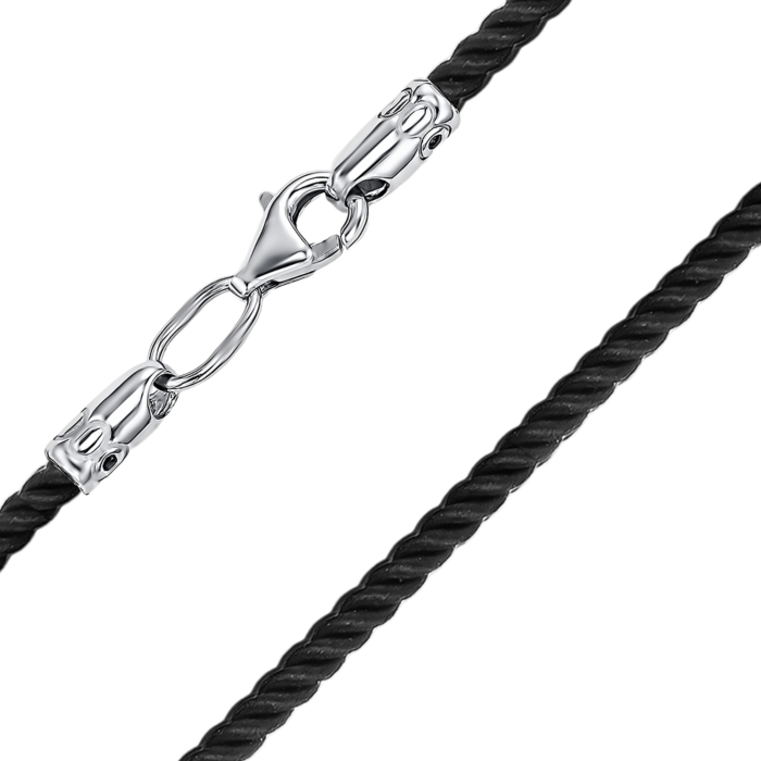 Ювелирный шелковый шнурок с серебряной застежкой SGrit2mm Black ROD