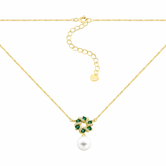 Cрібне кольє з перлами і фіанітами. Артикул UG5SN01132-GD