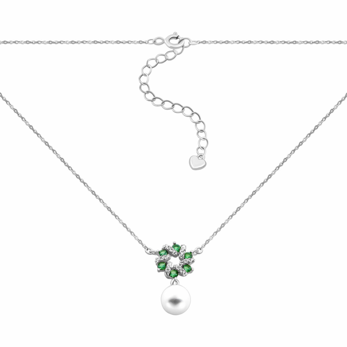 Серебряное колье с жемчугом и фианитами. Артикул UG5SN01132
