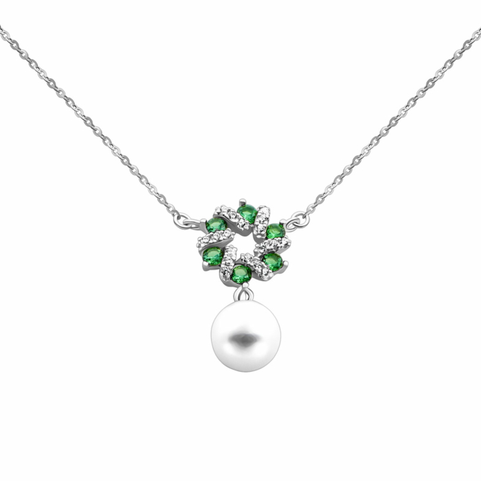 Серебряное колье с жемчугом и фианитами. Артикул UG5SN01132