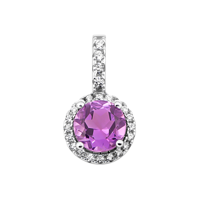 Срібна підвіска з аметистом і фіанітами. Артикул UG5SN18024 п ам